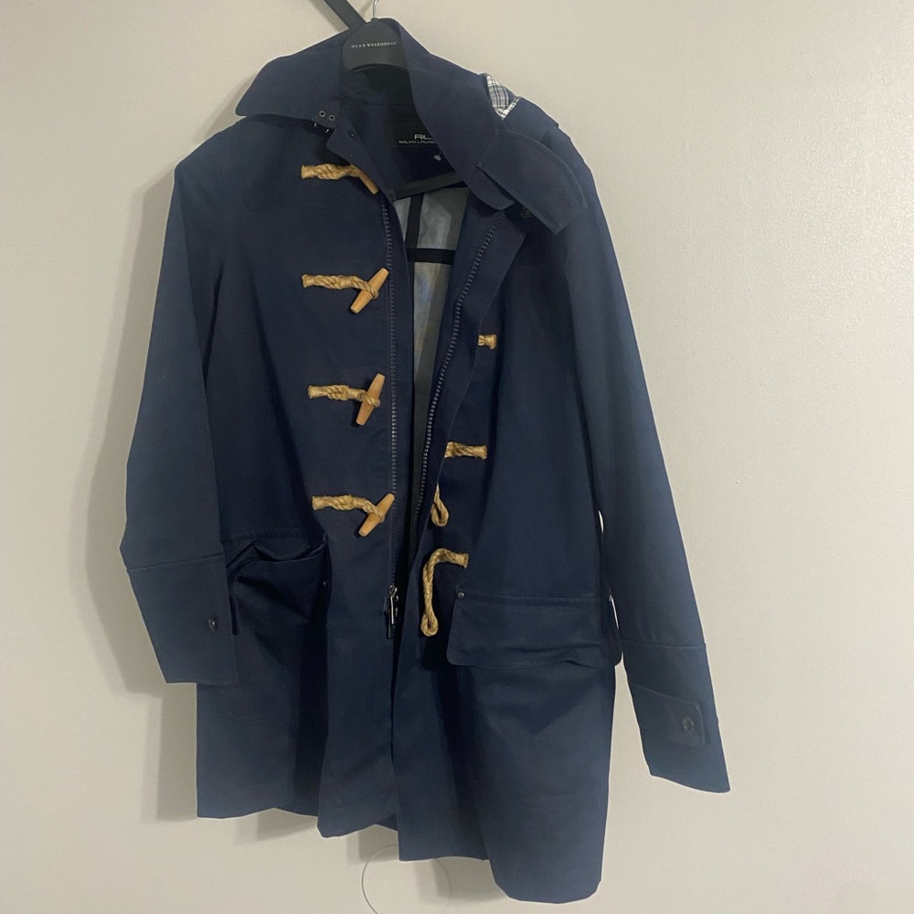 RLX Ralph Lauren Navy Pea Coat with Tan Toggles